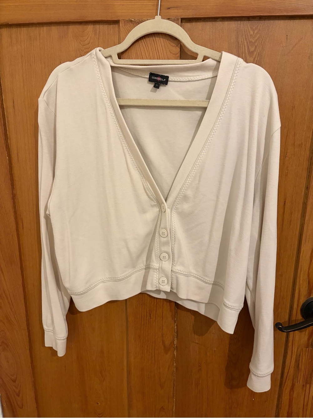 Cosabella Cream Button-Front V-Neck Cropped Sweatshirt